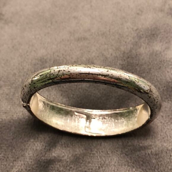 Pink Mosaic Bracelet with Rhinestones Silvertone Metal Bangle Art Deco Artsy - Picture 6 of 7